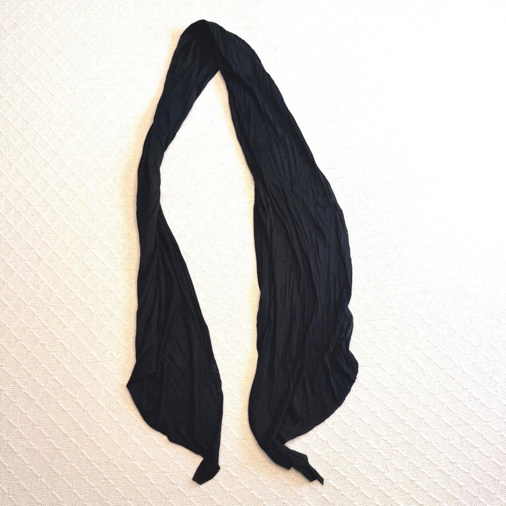 Black Lightweight Jersey Knit Crinkle Texture Wrap Scarf Accessory